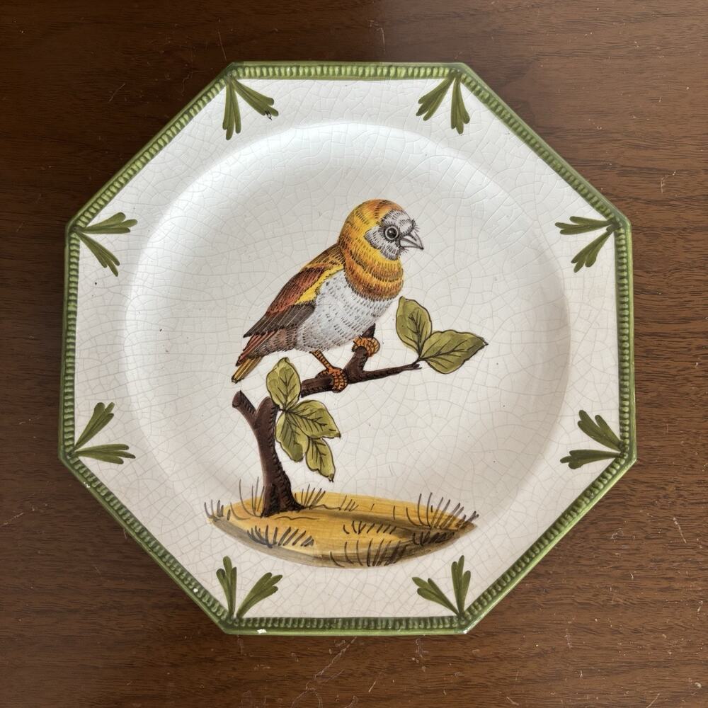 Vintage Hand Painted Bird Plates Made In Italy Meiselman Octagonal